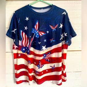 Patriotic Tee Shirt with Butterflies.  Size 1XL. *NEW*